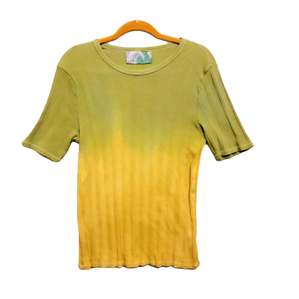 Short sleeve crew neck t shirt yellow green medium ribbed
